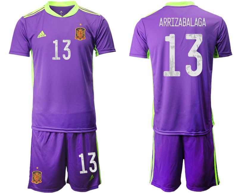 Men 2021 World Cup National Spain purple goalkeeper #13 Soccer Jerseys->spain jersey->Soccer Country Jersey